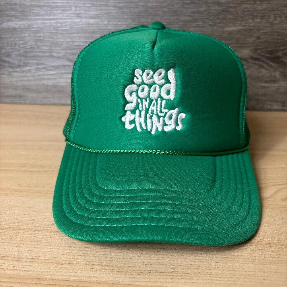 See Good‎ In All Things Hat Cap Snap Back Green Trucker Adjustable